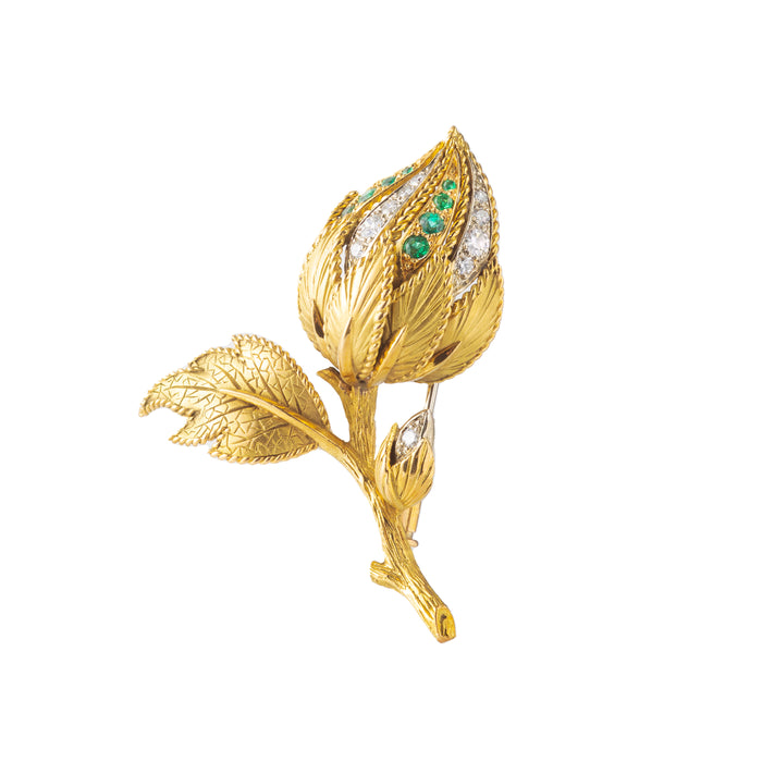 French brooch by René Kern in 18ct gold with gemstone accents
