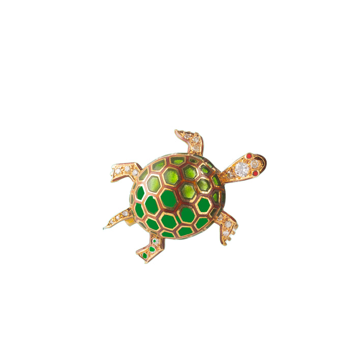 Antique tortoise brooch in gold with enamel and diamonds