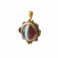 Victorian pendant locket with domed banded agate and enamel in 15ct gold