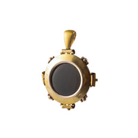 Rear view of antique agate locket showing gold setting