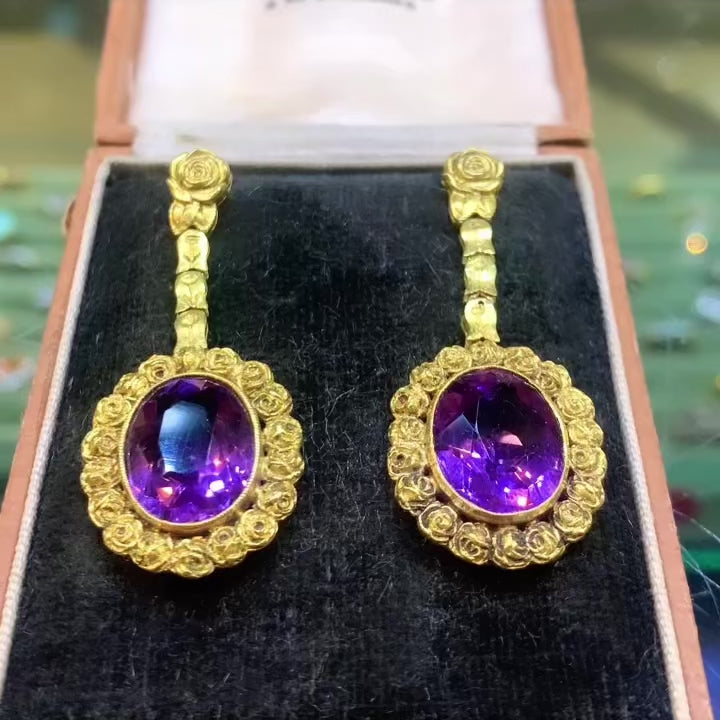 Pair of Spanish Amethyst Gold Earrings