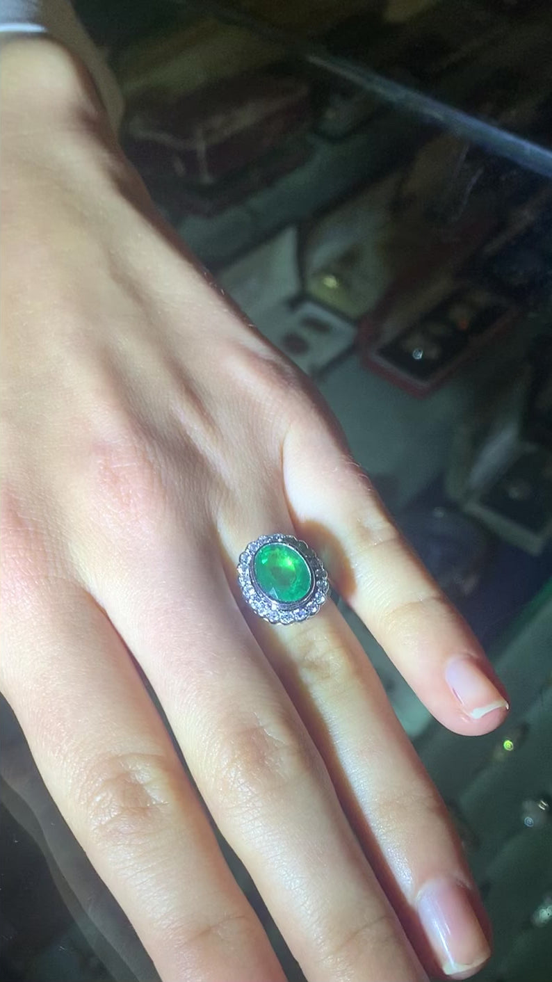 Emerald Diamond Cluster Ring