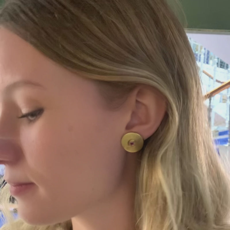 Pair of Gold Ruby disc earrings