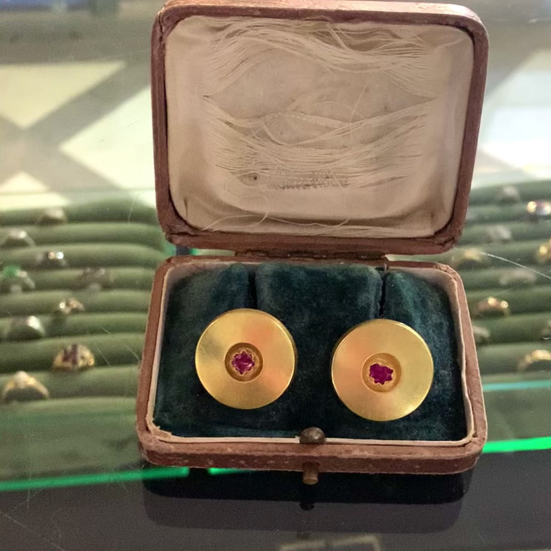 Pair of Gold Ruby disc earrings