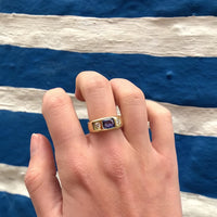Video of 1980s ceylon sapphire gypsy ring in 18ct gold with flush-set diamonds, European made