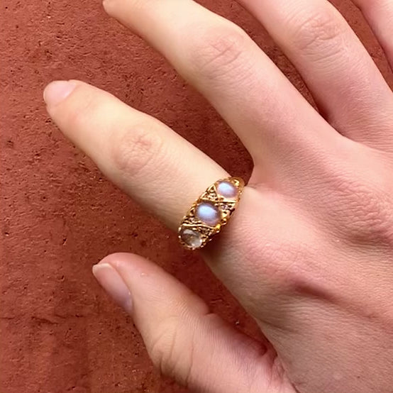 Gold Diamond Moonstone Ring