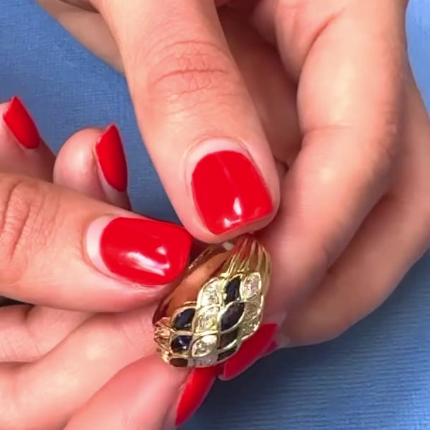 Sapphire Diamond Lattice Bombé Ring