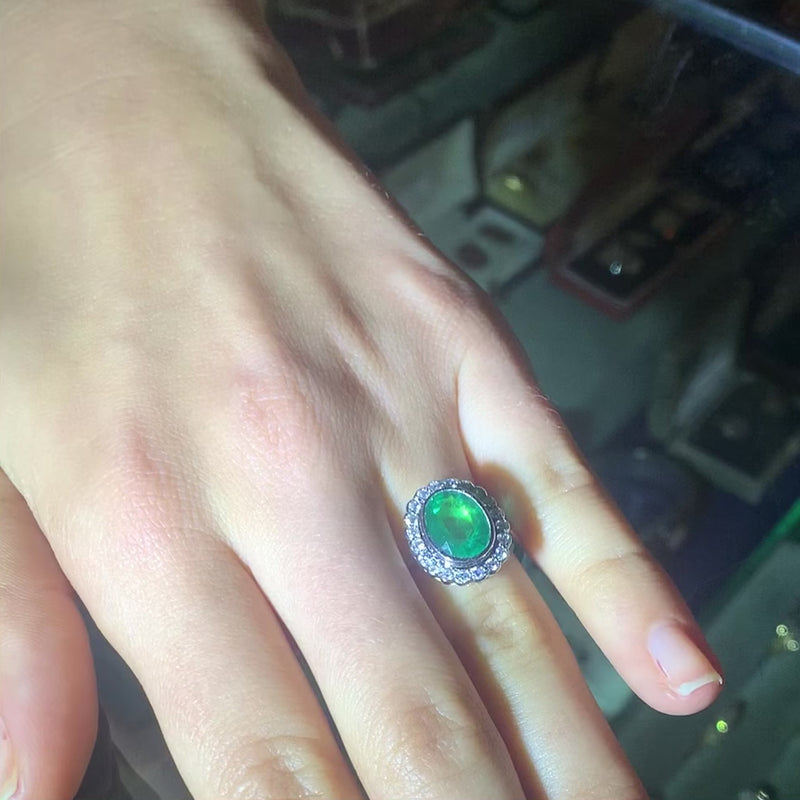 Emerald Diamond Cluster Ring