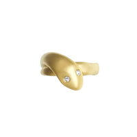 Victorian 18ct gold snake ring from 1906 with old cut diamond eyes, antique serpent jewellery symbolising eternal love and handcrafted in brushed gold.