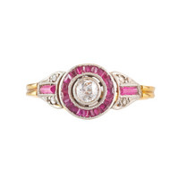 Deco Diamond Ruby Target Ring