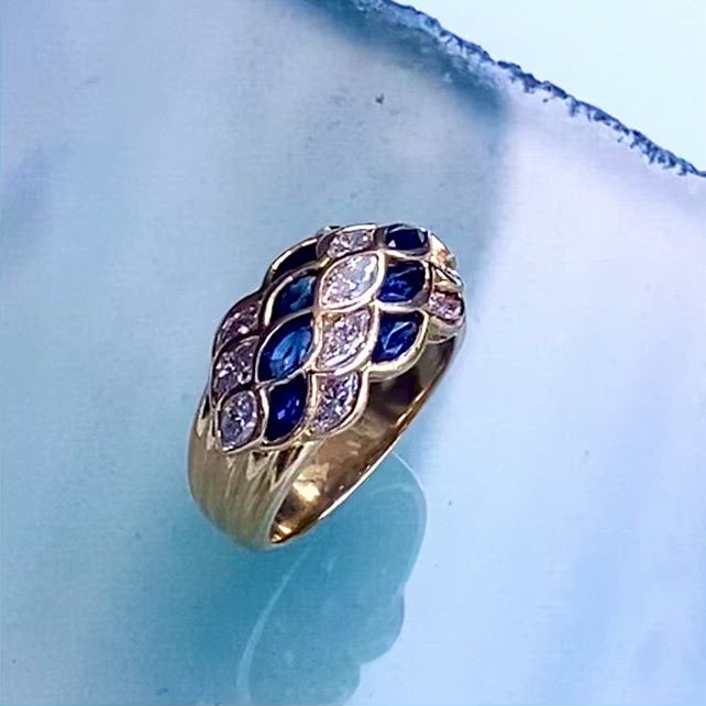 Sapphire Diamond Lattice Bombé Ring