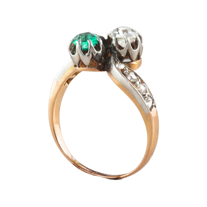 Emerald & Diamond Toi et Moi Ring