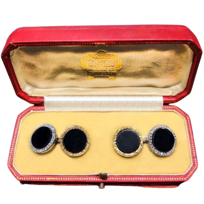 Pair of Deco French Onyx Diamond Cufflinks