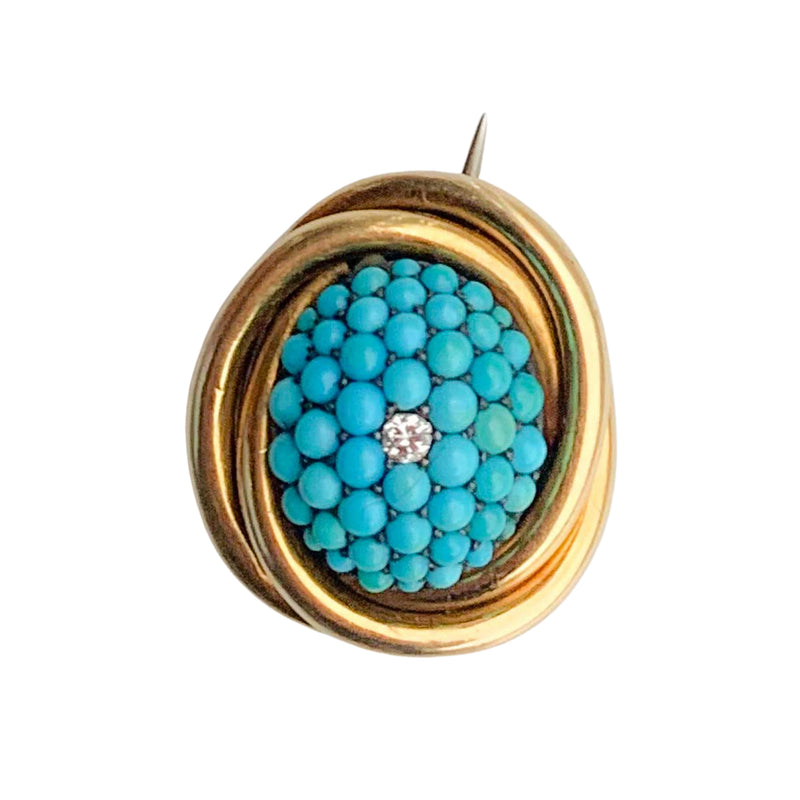 Turquoise 15ct Gold & Diamond Brooch