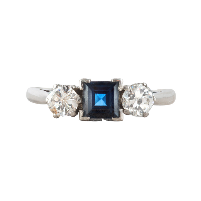 Three Stone Sapphire Diamond Ring