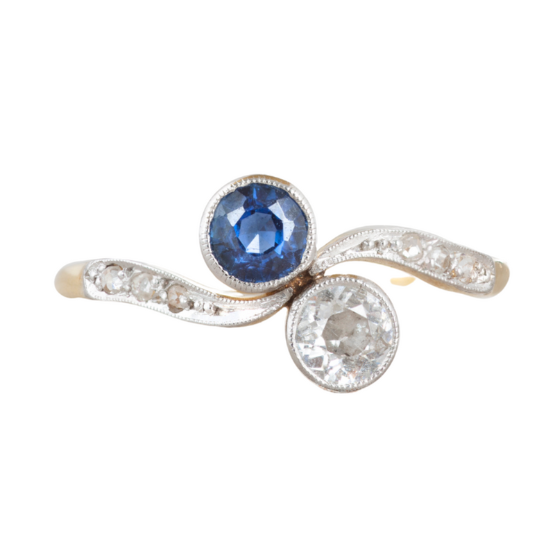 A Sapphire Diamond Toi et Moi Ring
