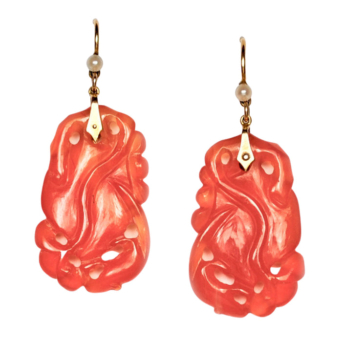 Pair of Carnelian and Pearl Earrings