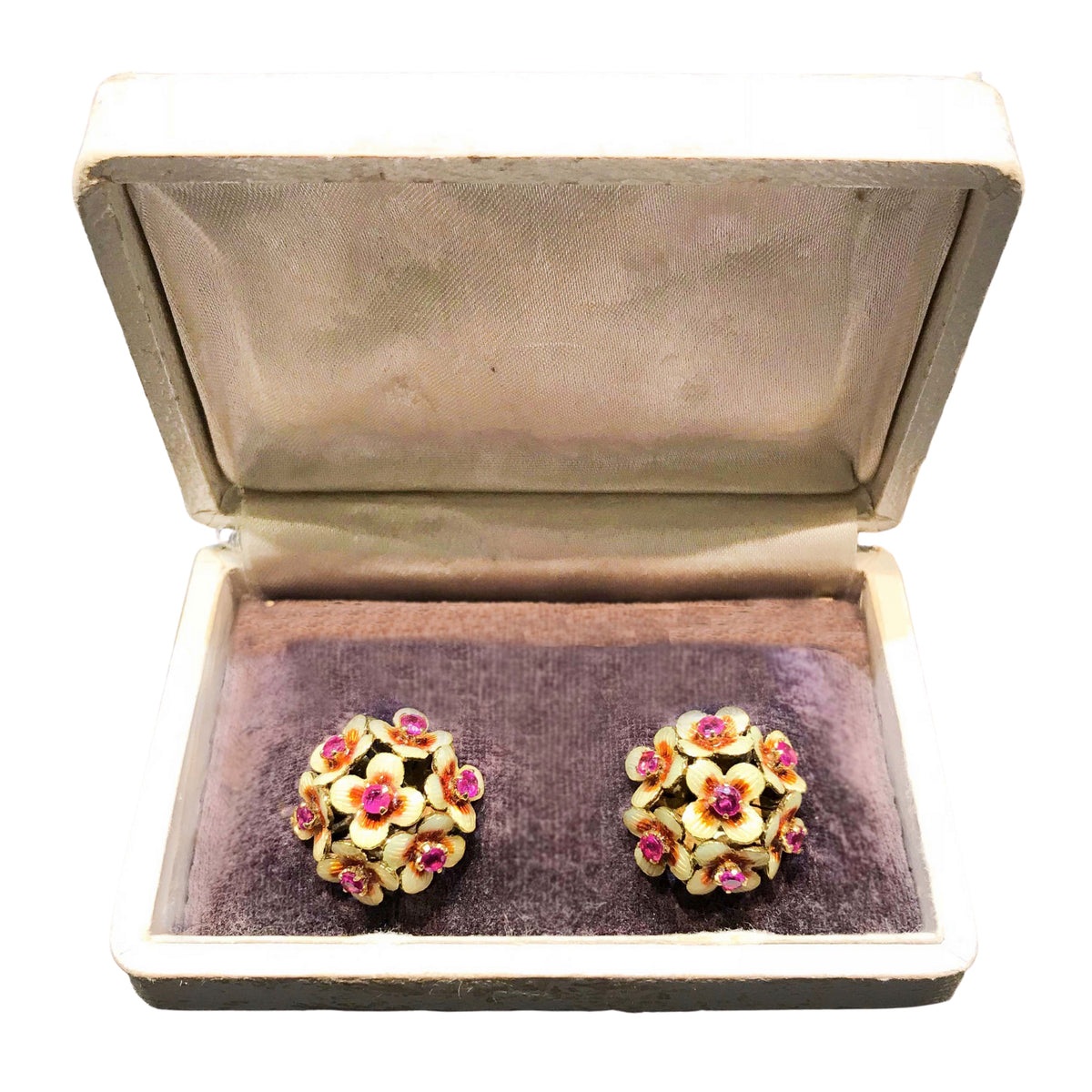 Pair of Italian Burma Ruby Gold Earrings