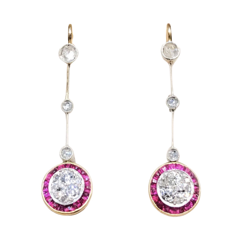 A Pair of Deco Ruby Diamond Earrings