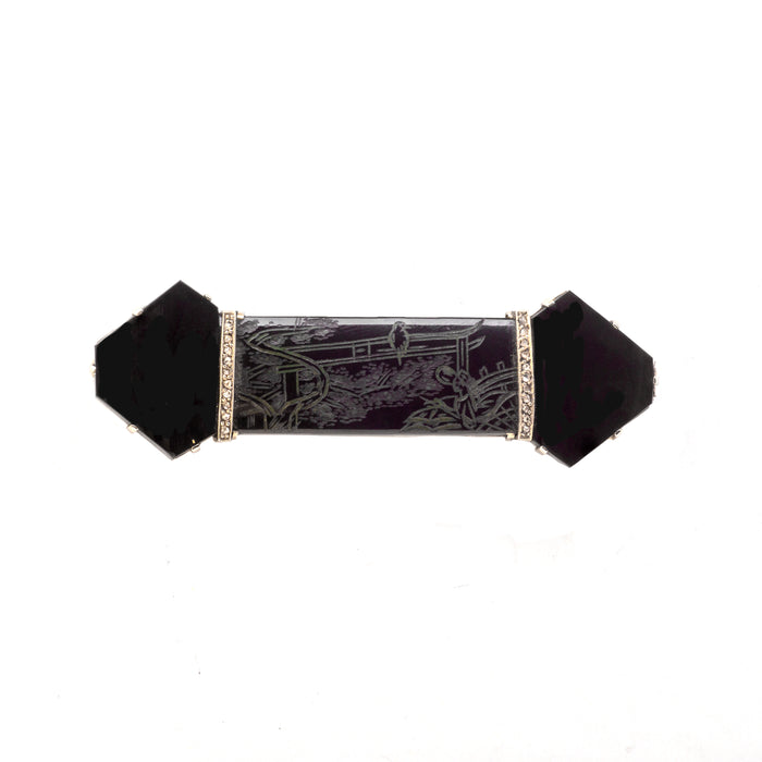 Art Deco Onyx Diamond Brooch