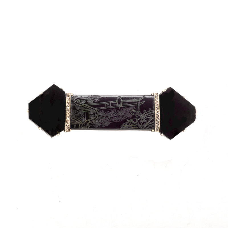 Art Deco Onyx Diamond Brooch