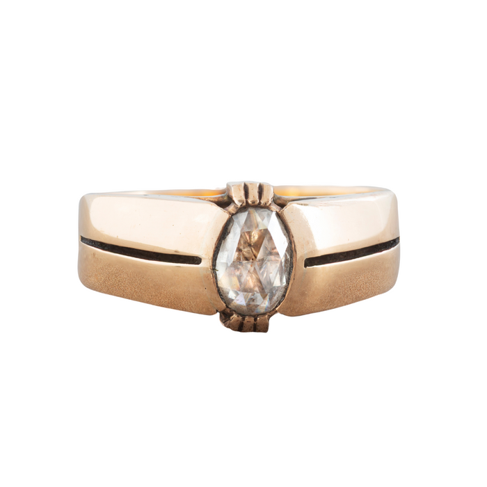 Rose Cut Diamond Gold Stirrup Ring