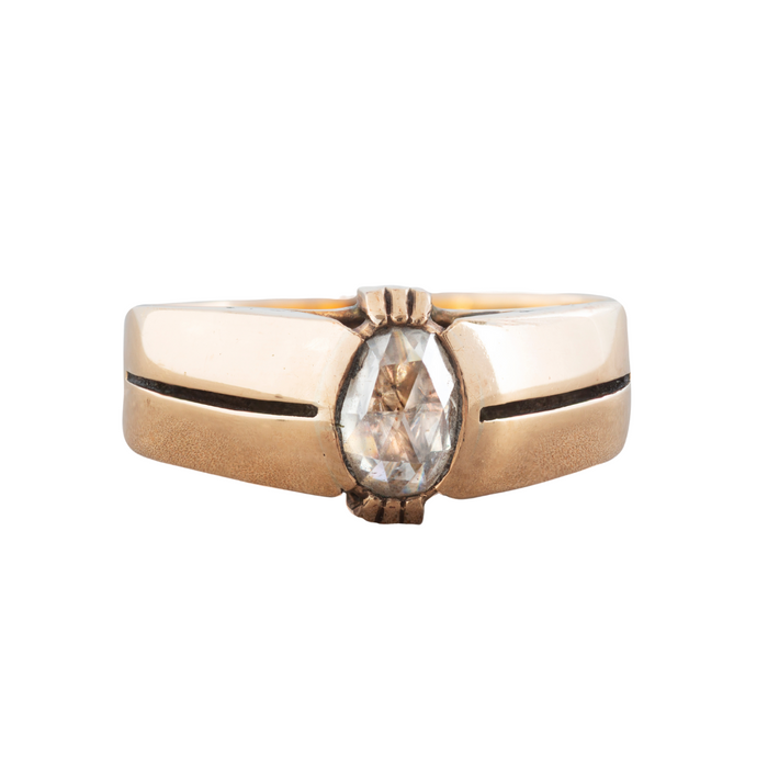 A Rose Cut Diamond Gold Stirrup Ring