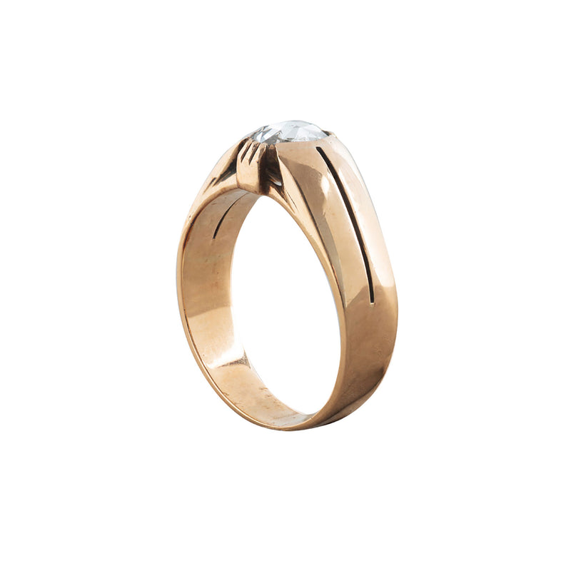 A Rose Cut Diamond Gold Stirrup Ring