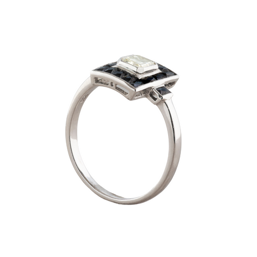 A Deco Onyx Diamond Ring