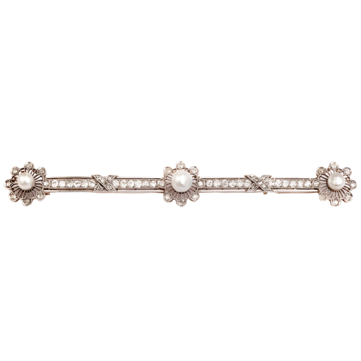 French Diamond and Pearl Long Brooch