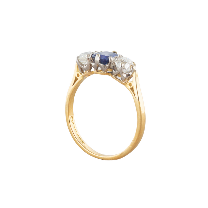 A Three Stone Sapphire Diamond Ring