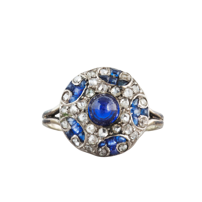 A Deco Sapphire Diamond Platinum Ring