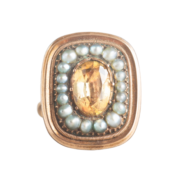 Georgian Topaz Pearl Gold Ring