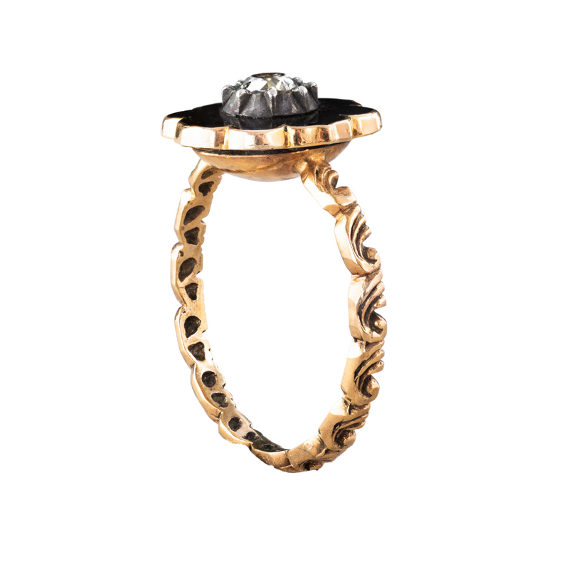 A Victorian Black Enamel Diamond Ring
