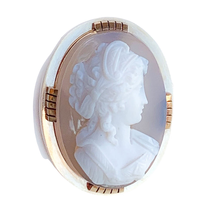 French Gold Agate Cameo Pendant / Brooch