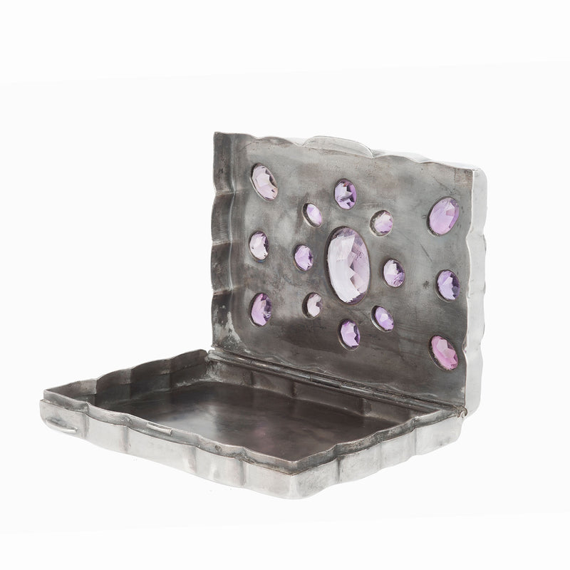 French Silver Amethyst Pill box