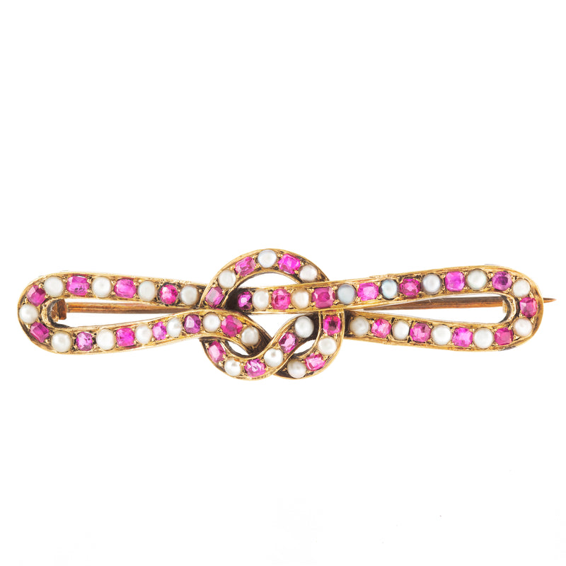 A Ruby Pearl Love Knot brooch