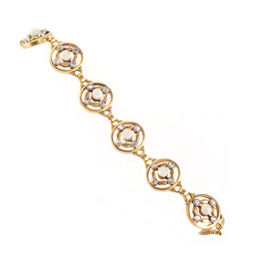 A French Diamond and Pearl Gold Bracelet