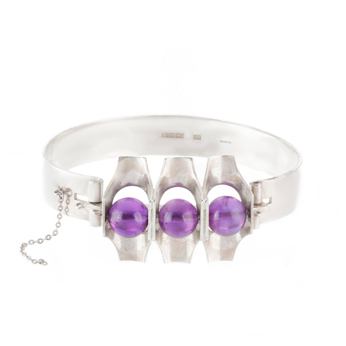Silver and Amethyst Bangle by Kultaseppä Salovaara with Cabochon Gemstone, Turku c.1973