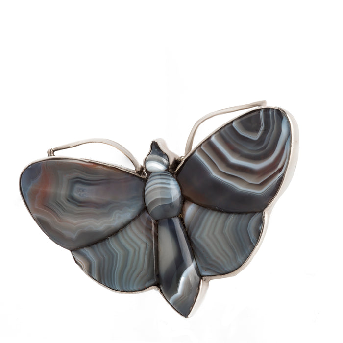Grey Agate Silver Butterfly