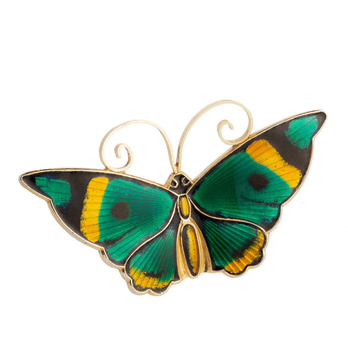 David Andersen green and yellow enamel butterfly brooch in gilt sterling silver