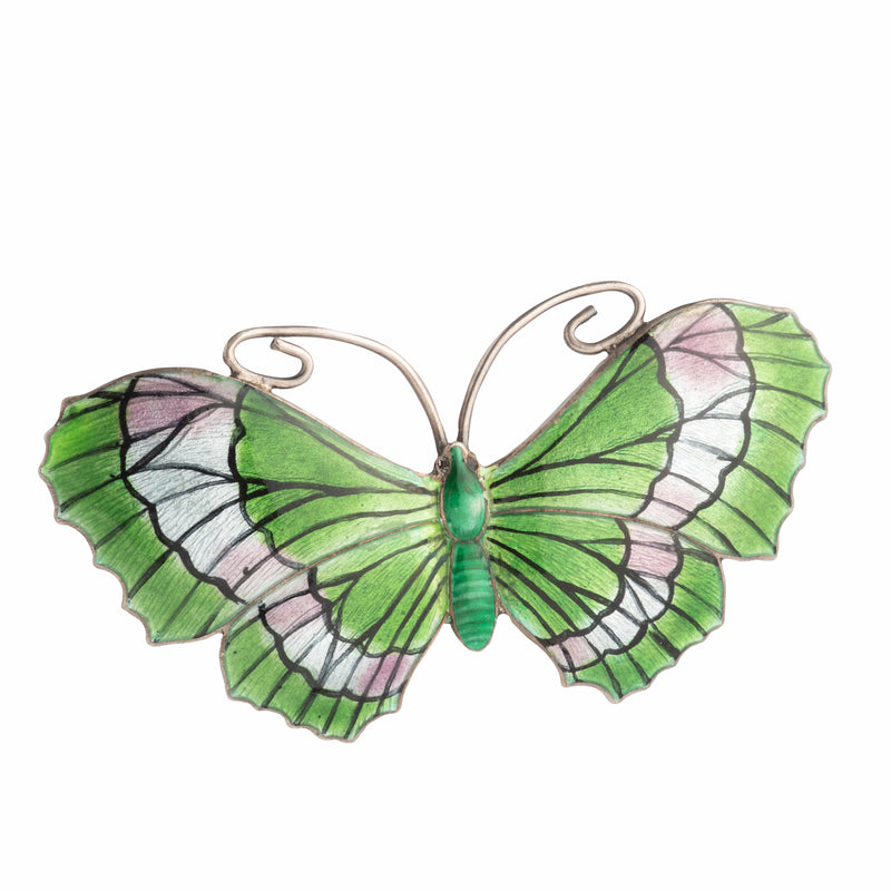 A Green Silver Enamel Butterfly brooch by John Atkins & Son