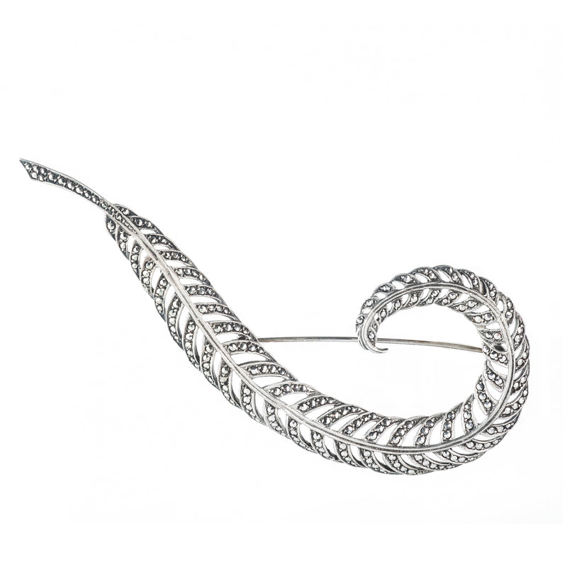 A Silver Marcasite Feather Brooch