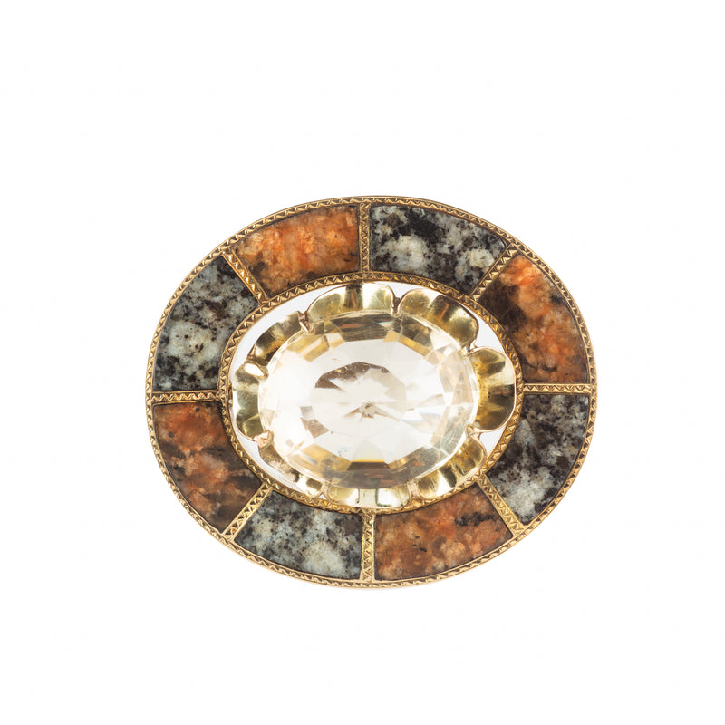 A Citrine and Agate Gold Brooch by Jamieson of Aberdeen