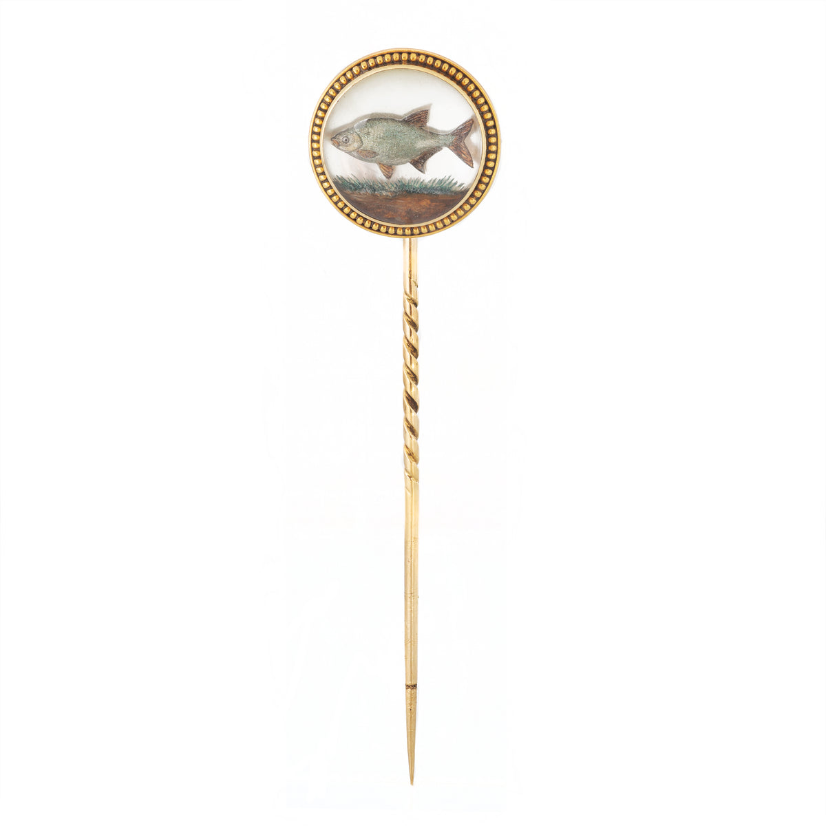 A French Rock Crystal Fish Gold Tie Pin