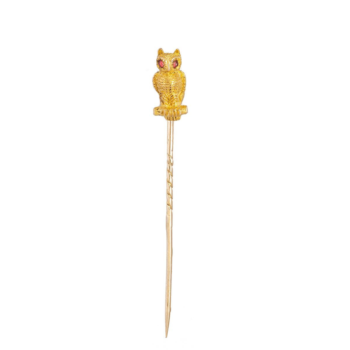 A Gold Owl Stick Pin with Ruby Eyes