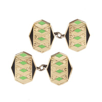 Pair of Silver Green Enamel Cufflinks