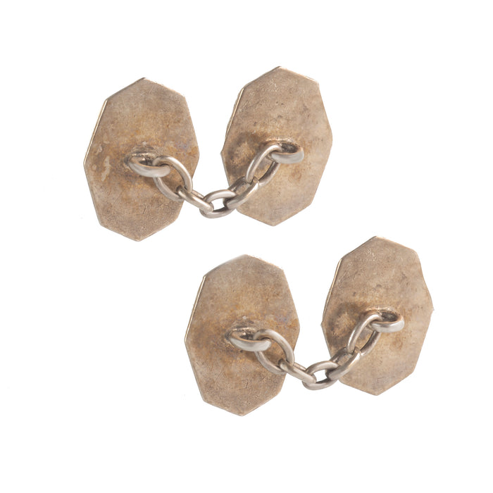 Pair of Silver Green Enamel Cufflinks