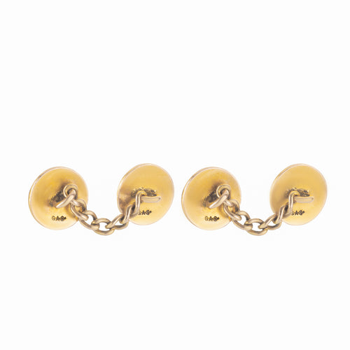 A Pair of Blue Enamel Gold Cufflinks