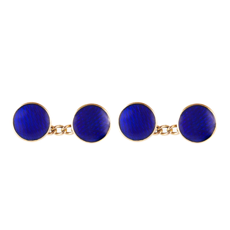 A Pair of Blue Enamel Gold Cufflinks